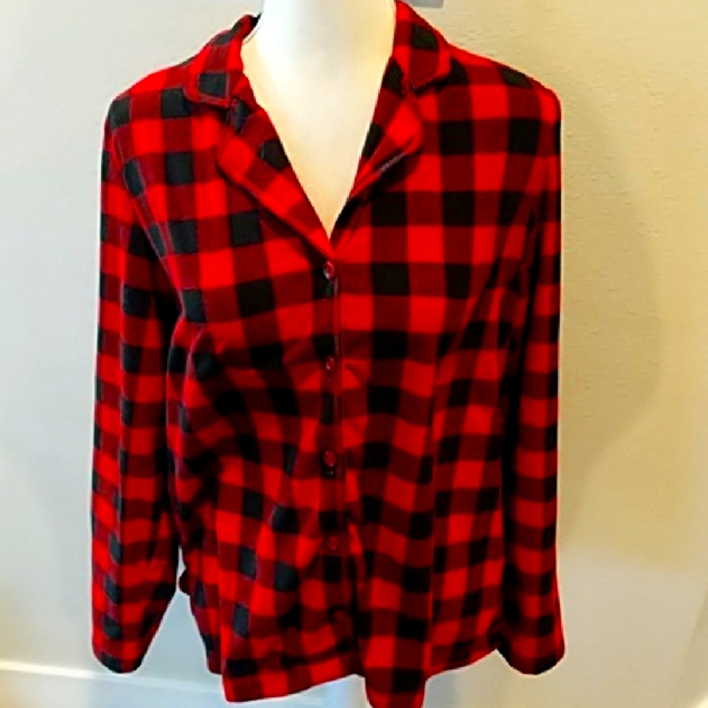 New Charter Club Fleece Red Black Plaid PJ Top Medium